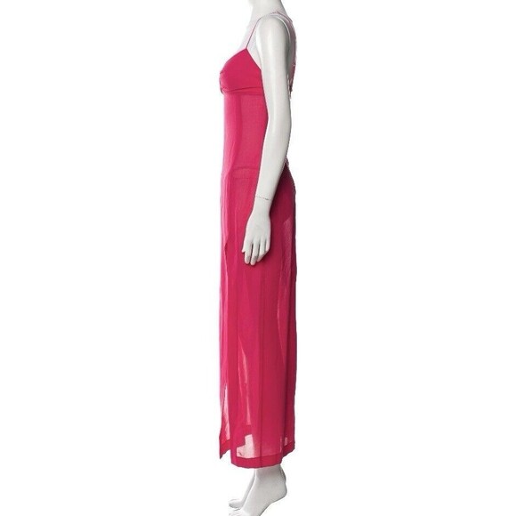 Nensi Dojaka Fuschia Asymmetric Neck Strap Maxi Thigh High Slit Slip Dress M NEW - Picture 4 of 15